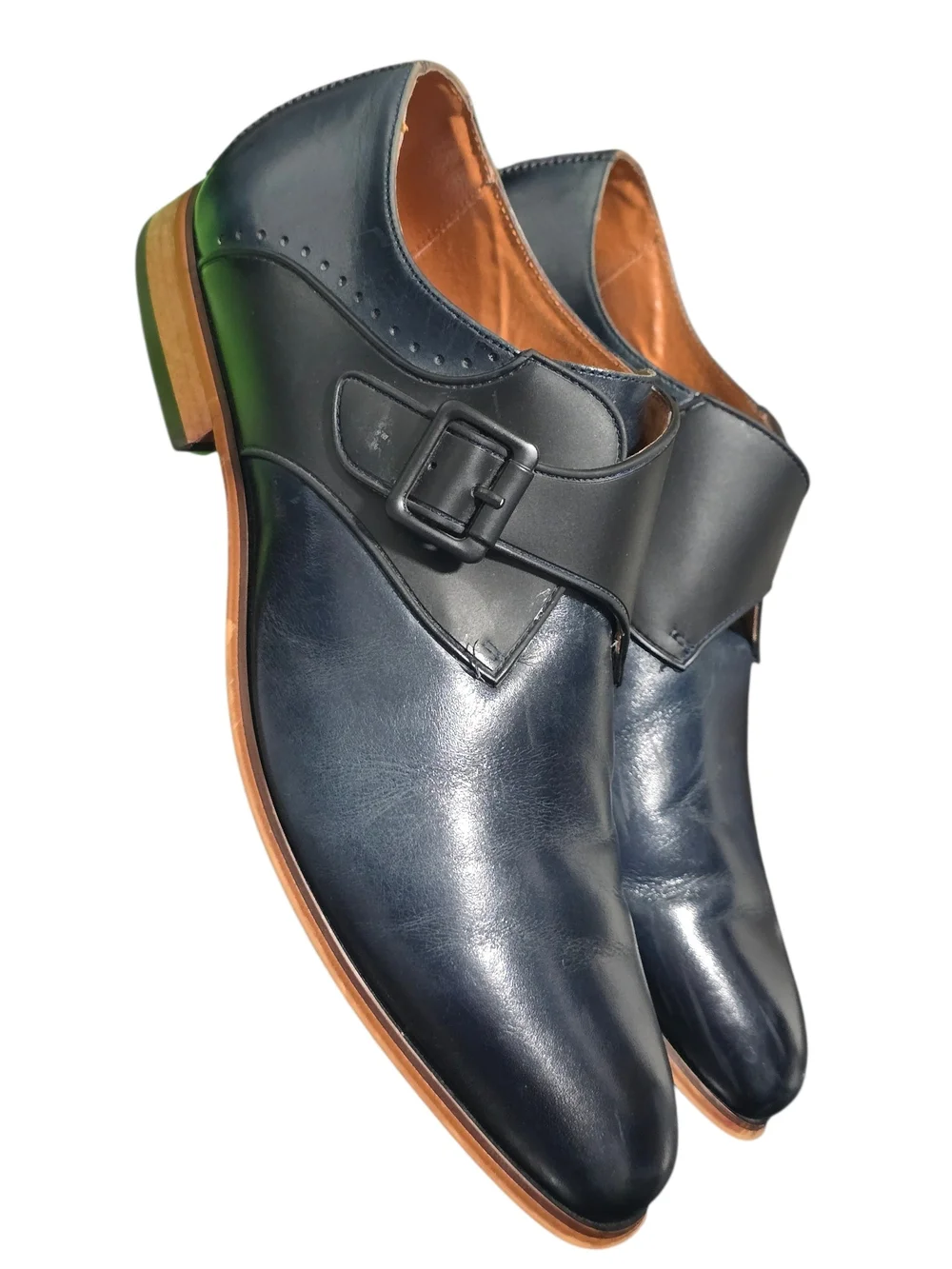 Stacy Adams Men's Ink Blue/black Leather Monk Strap Dress Shoes Size 9.5